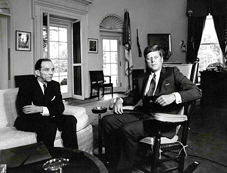 This photo of Foy Kohler, U.S. ambassador to the Soviet Union, and President John Kennedy in the Oval Office is part of Kohler’s papers housed in the Ward M. Canaday Center for Special Collections.