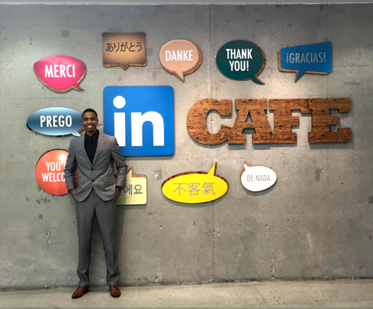 Tyrone Jacobs Jr. smiled for the camera at the LinkedIn Café during a visit in October.